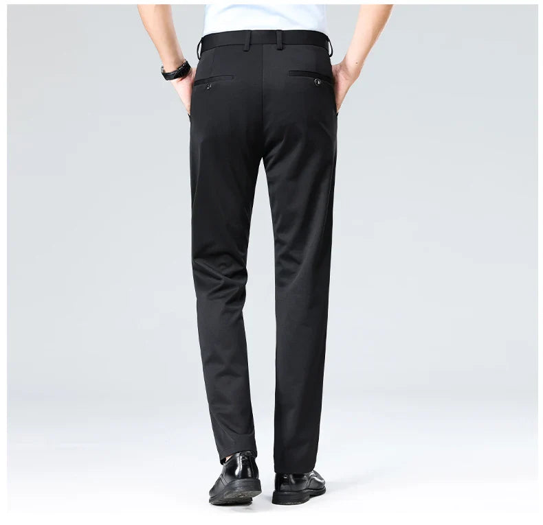 Men's Summer & Autumn Dress Pants – Thin Formal Work Trousers | Business Casual Black & Wine Red Long Pants
