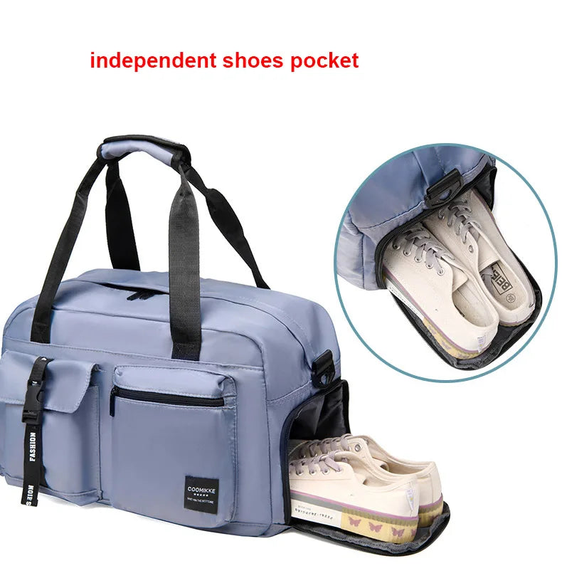 Large Fitness & Sports Duffel Bag – Women’s Gym, Yoga, Swimming Travel Backpack with Dry/Wet Shoes Pocket