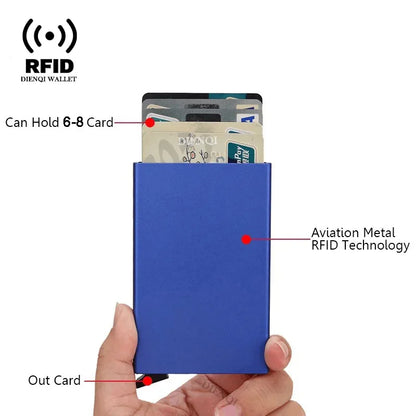 RFID Credit Card Holder Metal Slim Wallet for Men & Women, Pop-Up Minimalist Small Black Purse, Mini Wallet