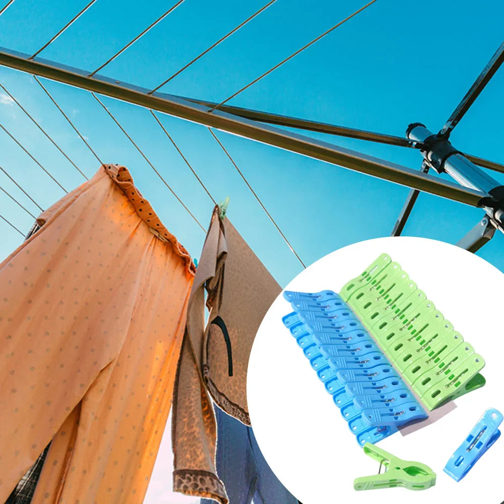 24PCS Plastic Clothes Clips – Strong Load-Bearing Pegs for Hangers, Drying Quilts & Clothes