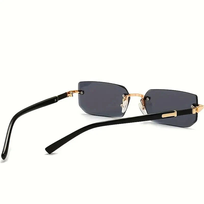 Rimless Rectangle Sunglasses – Fashion Small Square Shades for Men & Women, Summer Travel Eyewear