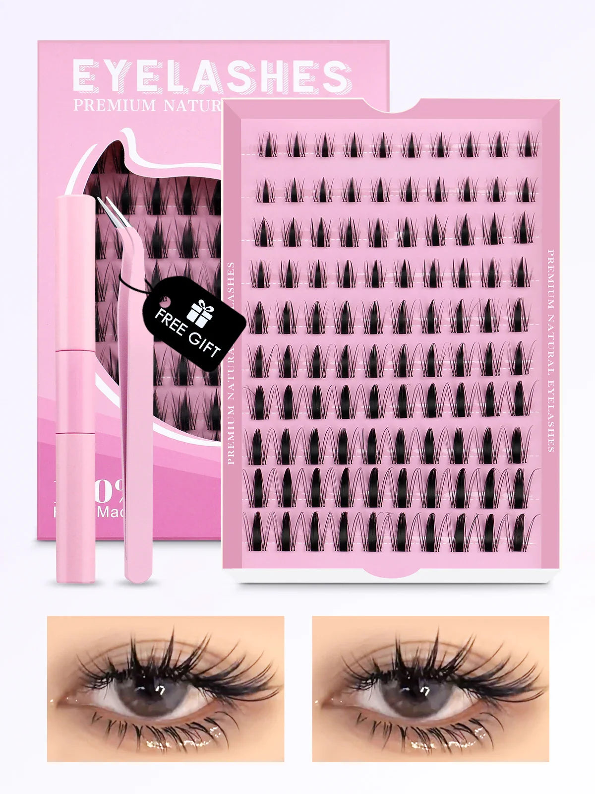 GROINNEYA Eyelash Clusters Kit – DIY Lash Extension with Bond & Seal, Waterproof Strong Hold & Tweezers