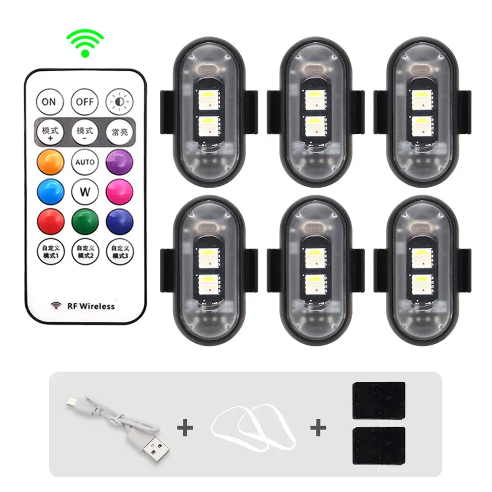 RGB LED Strobe Lights for Car & Motorcycle – 8-Color Wireless Flash Position Warning Lights for Aircraft & Helicopter