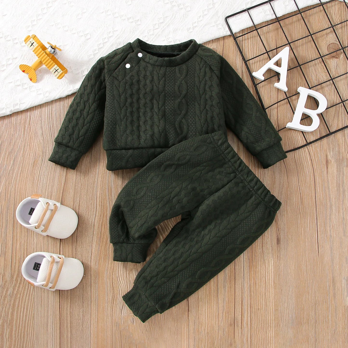 7 Colors Newborn Baby Clothes Set - Solid Long Sleeve Top & Pants, 2PCS Leisure Sport Outfit for Autumn & Winter