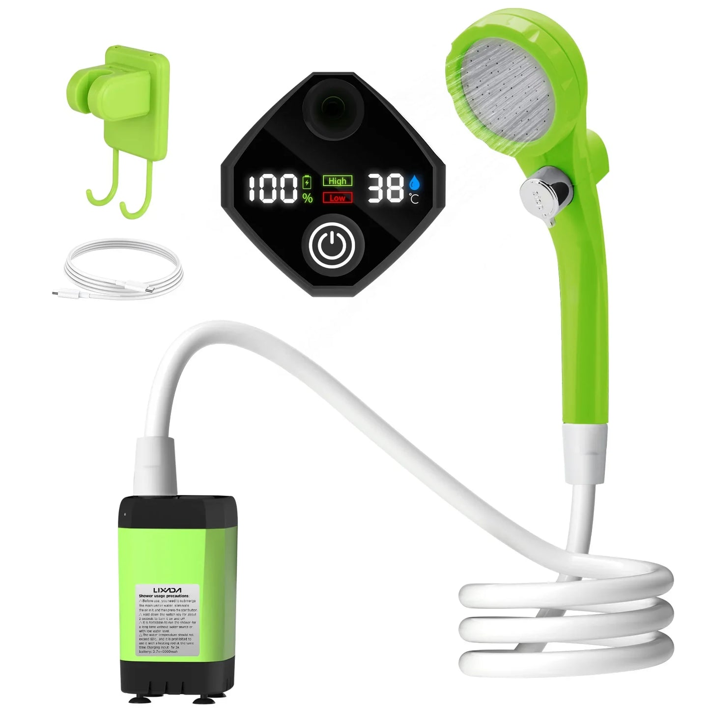 Camping Shower Pump Kit – RV & Outdoor Shower with Digital Display, Adjustable Full-Screen Shower for Backyard