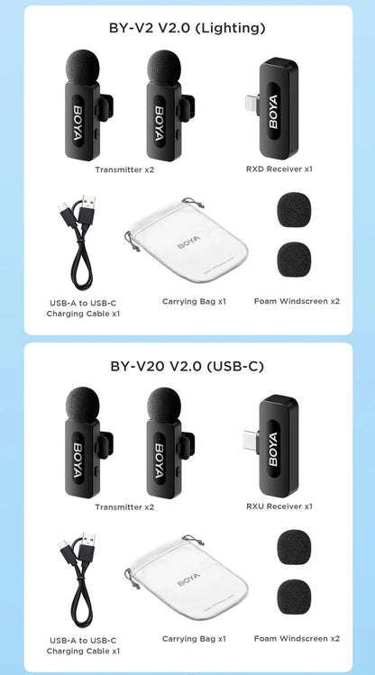 BOYA BY-V3 Wireless Lavalier Microphone – Lapel Mic for iPhone, iPad, Android, USB-C, Gaming, Video Recording & Streaming