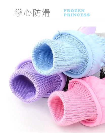 Hasbro Princess Elsa Kids Ski Gloves – Cute Waterproof & Warm Velvet Winter Gloves for Girls