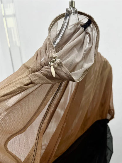 Sexy Off-Shoulder Mesh Jumpsuit Top – Slant Breasted, Hollowed-Out, Gradient See-Through Base Shirt