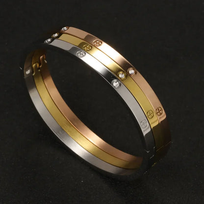 Stainless Steel Cuff Bracelet — Crystal Charm Bangle for Women, Fashion Jewelry