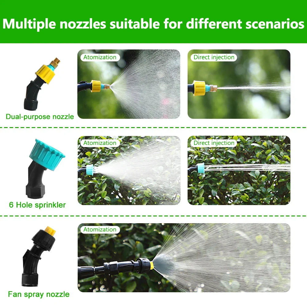Portable Electric Gardening Sprayer - USB Rechargeable Irrigation Tool with Telescopic Handle and 3 Nozzles for Yard Plants (2400mAh)