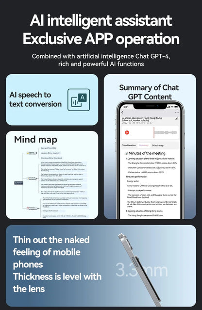 8-128GB AI ChatGPT-4 Voice Recorder – Intelligent Audio Recording, Call Transcription & Voice-to-Text Device