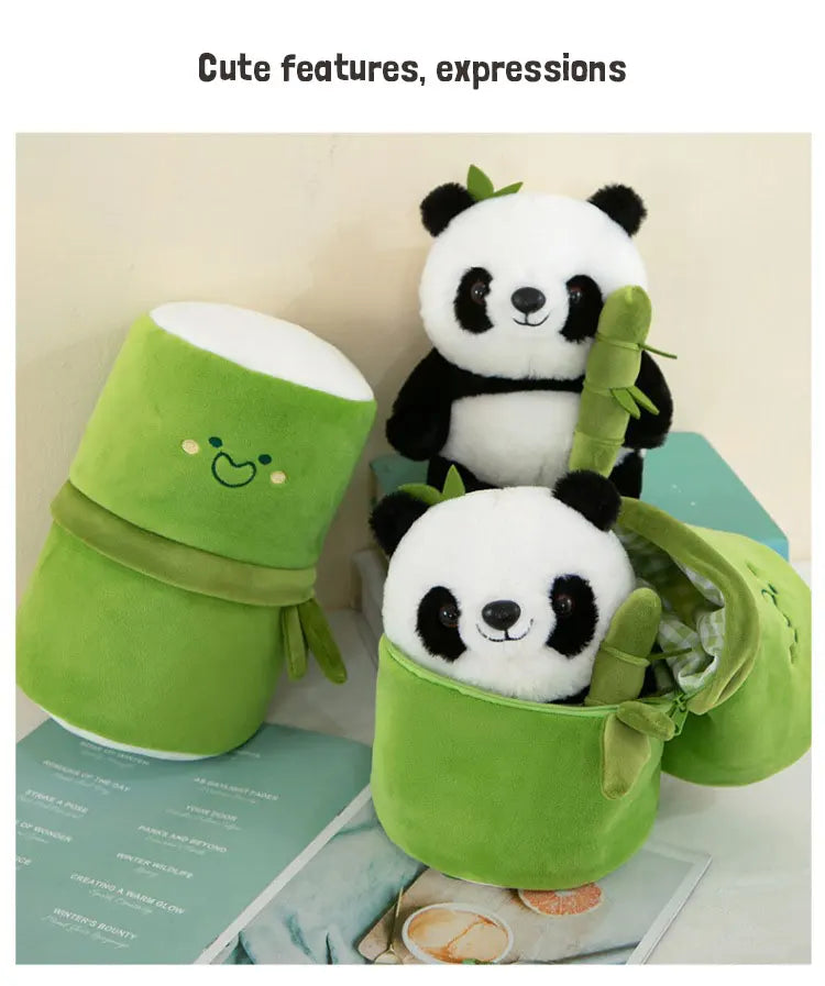 Kawaii Bamboo Tube Panda Plush Toy Set – Cute Reversible Stuffed Bear Dolls, Children’s Valentine’s Day Gift