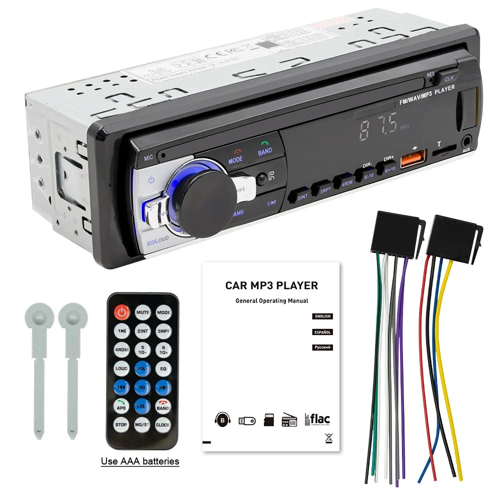 BQCC 530L 1 Din Car Stereo - Bluetooth FM Radio with TF, AUX, USB Fast Charging, LED Display & Remote Control