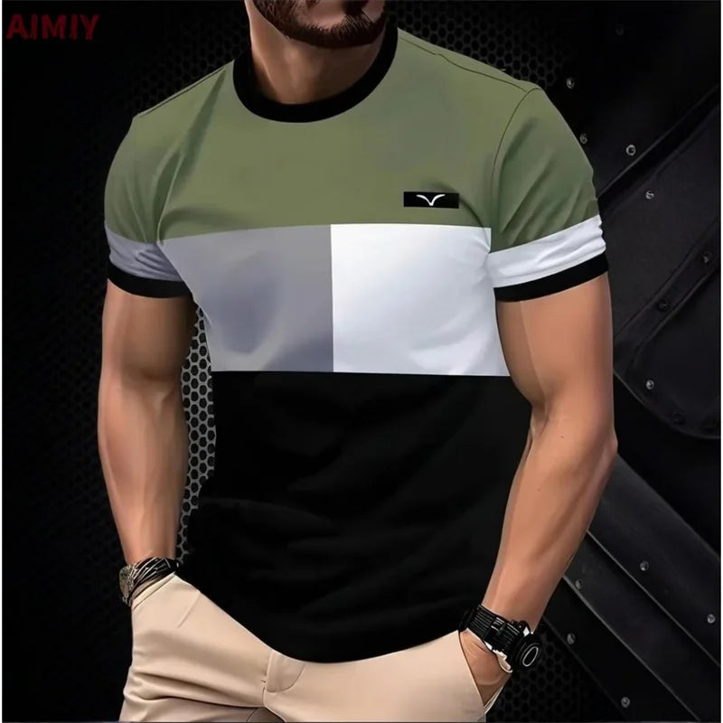 Men’s Striped Print Summer T-Shirt – Casual Round Neck Short Sleeve Outdoor Fashion Tee Shirt