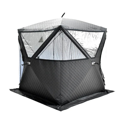 Outdoor 3-4 Person 4-Season Sauna House – Thickened Winter Ice Fishing Tent with Large Window & Chimney Mouth, Quick Open & Portable