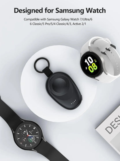 1400mAh Portable Wireless Charger & Power Bank — Magnetic Keychain Charging for Galaxy Watch 7/Ultra/6/5 Pro/4/3/Active 2