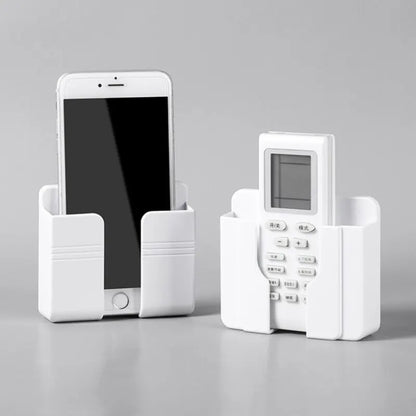 3pcs Wall Mount Phone Holder: White Punch-Free Charging Stand - Lazy Sticky Remote Control Storage Box for Mobile Phones