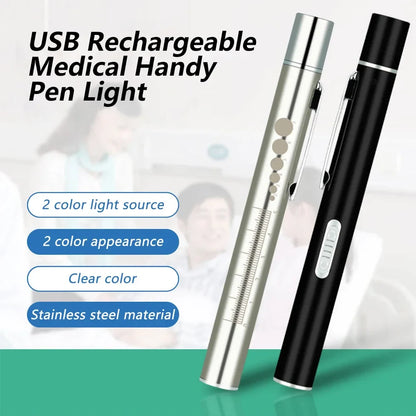 USB Rechargeable Medical Pen Light | Mini Nursing LED Flashlight with Stainless Steel Pocket Clip