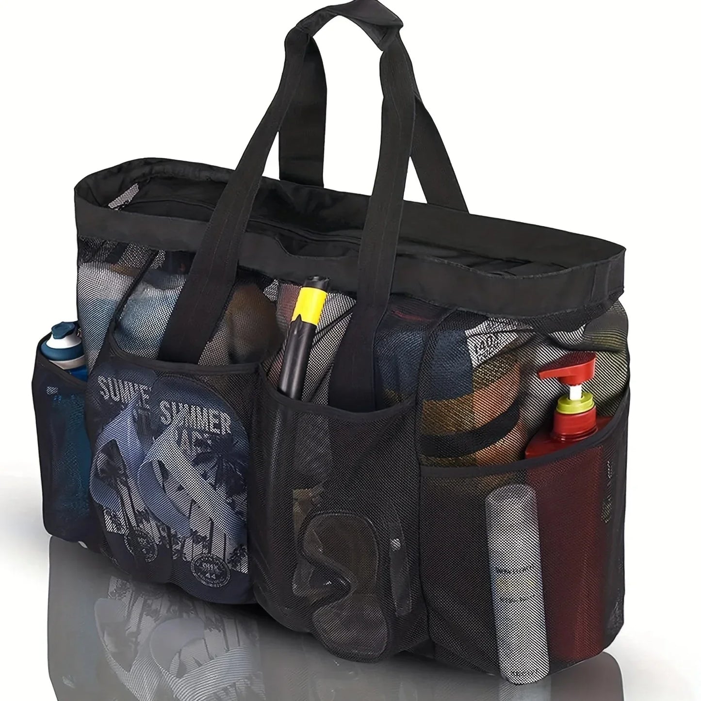 Extra Large Mesh Beach Bag with Zipper - Breathable Tote with Side Pockets, Portable Large Capacity Organizer
