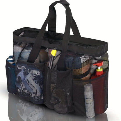 Extra Large Mesh Beach Bag with Zipper - Breathable Tote with Side Pockets, Portable Large Capacity Organizer