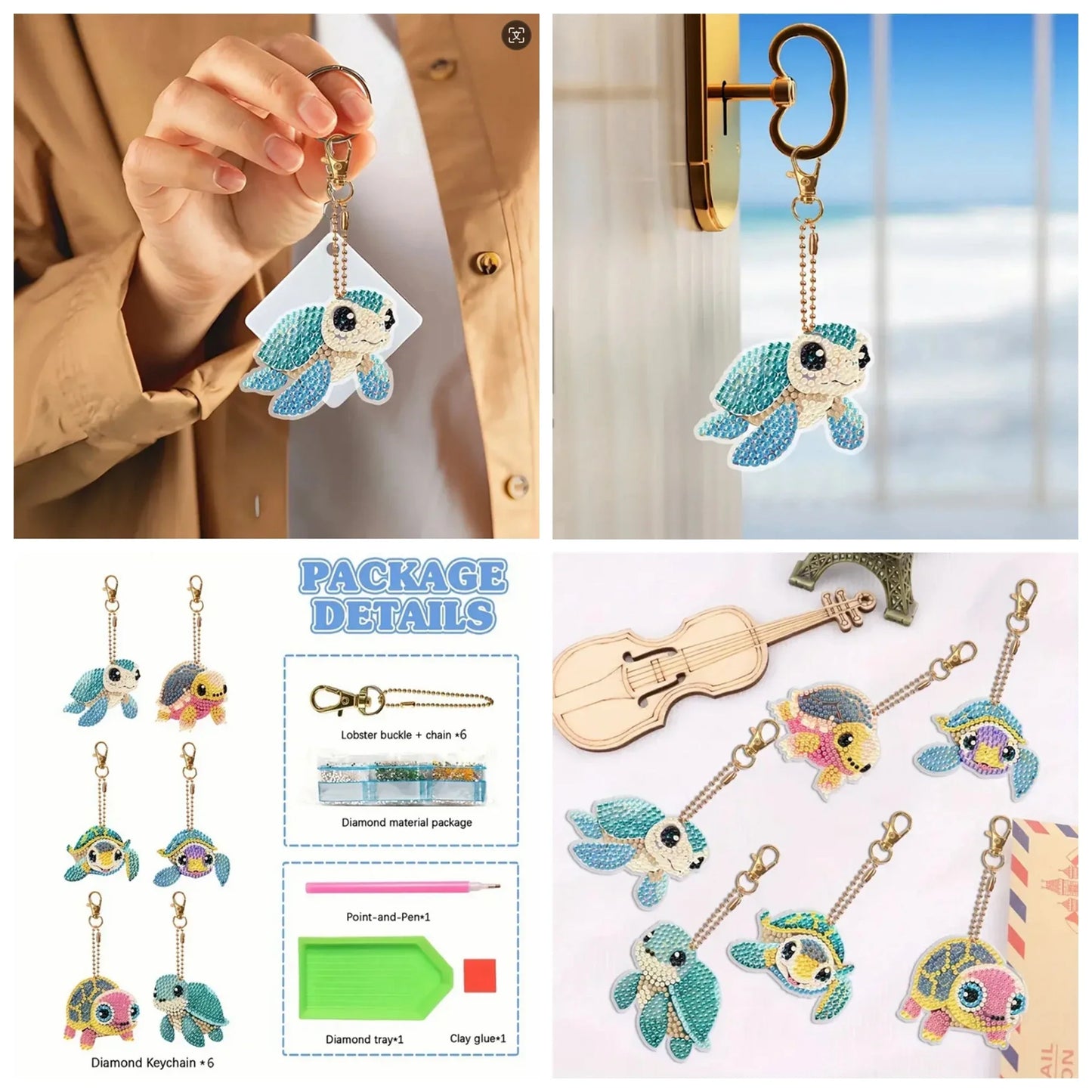 6pcs DIY Diamond Art Keychain Set - Double Sided Butterfly & Heart Crystal Rhinestone Painting Kits for Adults Crafting
