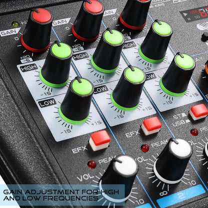 4 Channel DJ Mixer Console – Bluetooth, 48V Phantom Power, USB Audio Interface for Monitor & Karaoke System