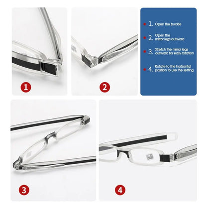 Folding Ultra-Light Resin Reading Glasses for Men and Women – 360 Degree Rotation Fashion Eyeglasses for Office & Computer Use | Presbyopia Glasses