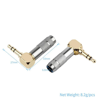 3.5mm 90° Right Angle Audio Adapter Plug – Gold Soldered Earphone Connector, 1/8" 3/4 Pole Headphone Jack