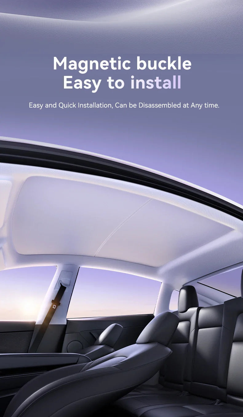 YZ Magnetic Suction Clip Sun Shades for Tesla Model 3/Y Highland 2021-2025 – Front & Rear Glass Roof Sunroof Skylight Sunshade