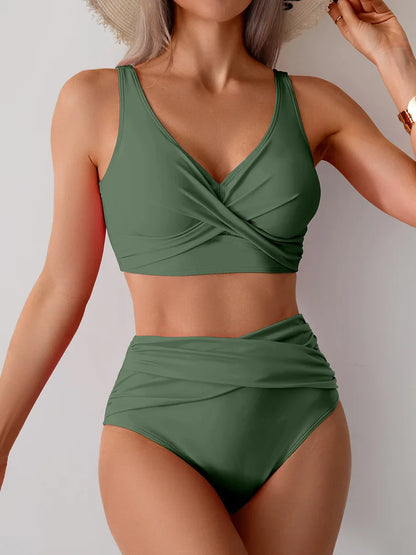 VigoBreviya 2025 Sexy Solid Strapped Bikini Set – Cross Push-Up, High Waist Brazilian Swimsuit for Women, Beach & Bath Wear