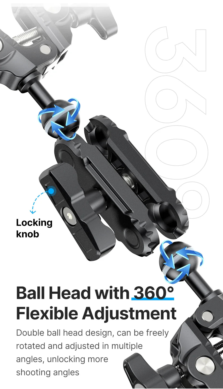 Ulanzi CO17 Super Clamp with 360° Dual-Head Magic Arm & Arri Adapter for Panoramic Camera, LED Light, and Umbrella