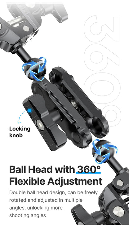 Ulanzi CO17 Super Clamp with 360° Dual-Head Magic Arm & Arri Adapter for Panoramic Camera, LED Light, and Umbrella