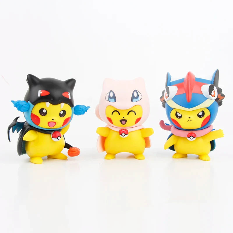 6PCS Pokemon Pikachu as Charizard & Mew Figures – 7cm Anime Toy Set Collectibles