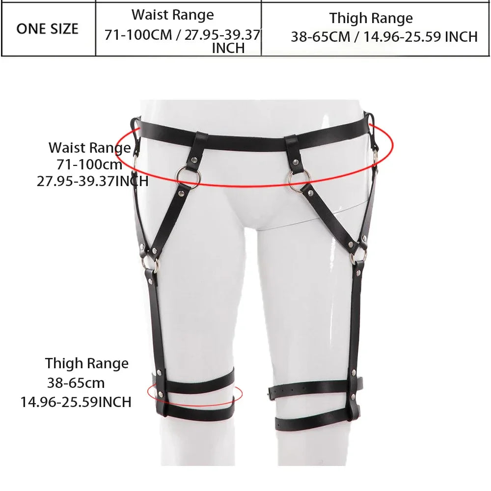 Sexy Leather Leg Harness Garter Belt – Thigh Lingerie for Gothic, Fetish & Festival Wear