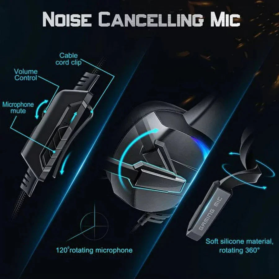 RGB Gaming Headset with Noise-Canceling Microphone, Surround Sound & LED Lights for PS5, PS4, Xbox One, PC, Laptop, Mac