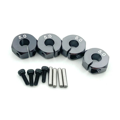 4PCS Aluminum Wheel Hex Hubs — 12mm Drive with Pins & Screws, 5/6/7mm Thickness for RC Cars, Crawlers, HSP, Tamiya, SCX10 & Slash
