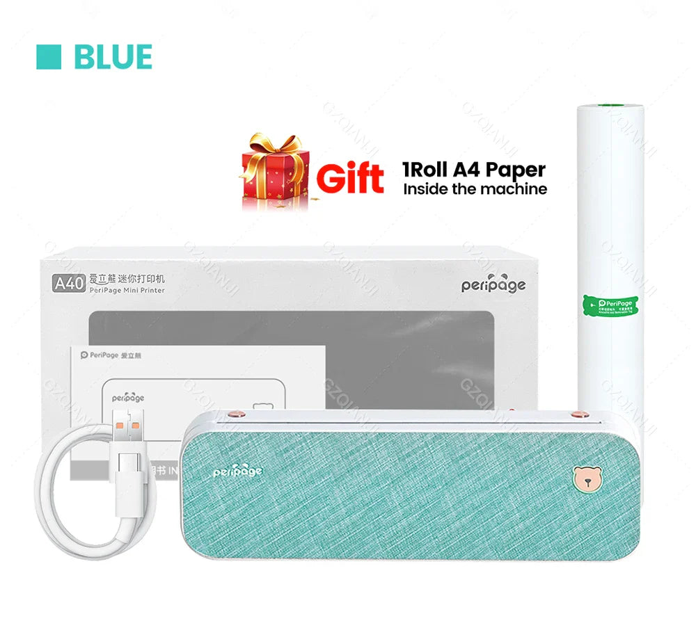 Peripage A40 Thermal Printer – Wireless Bluetooth & USB Mobile Printing Machine for Text, PDF, Tattoo Transfers