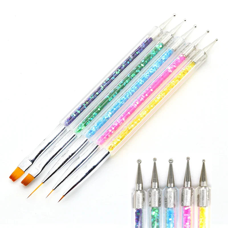 Nail Art Brush Set: 5/20Pcs Design Tip Painting Drawing Carving Dotting Pen - Flat Fan Liner Acrylic Gel UV Polish Manicure Tools