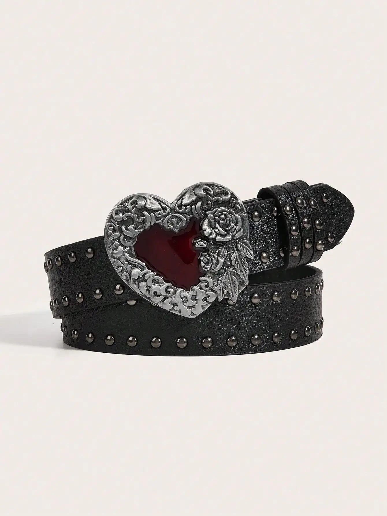Rose Heart Leather Belt - Y2K Punk Gothic Rivet Rock Hip-Hop Fashion Accessory
