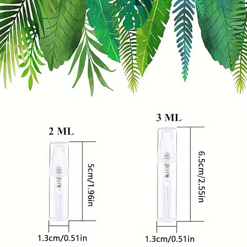 100PCS Mini Spray Bottles 2ml/3ml – BPA-Free Clear Refillable Travel Atomizer for Perfume & Cosmetics Portable Fine Mist Sprayer