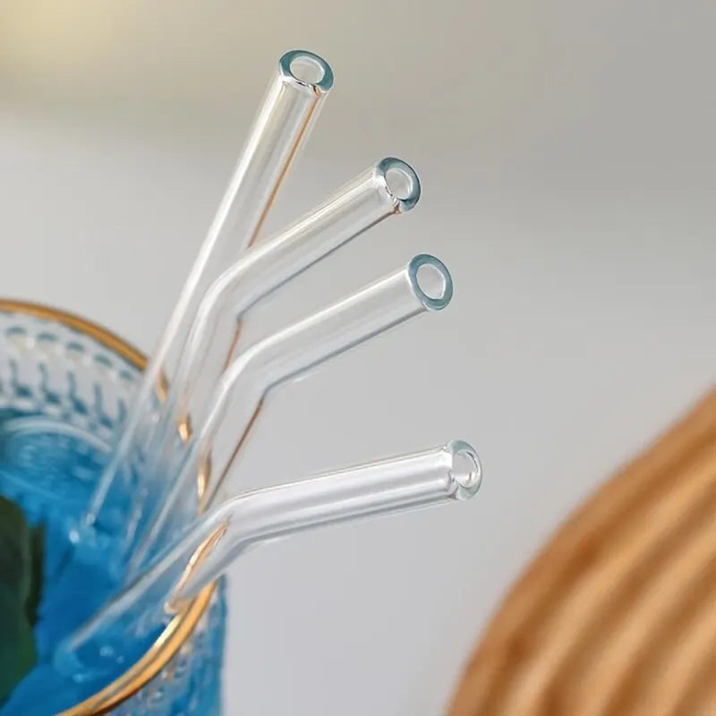 5-Piece Set: Heat Resistant Glass Straws with Cleaning Brush - Reusable & Perfect for Smoothies, Milkshakes, Tea, Juice