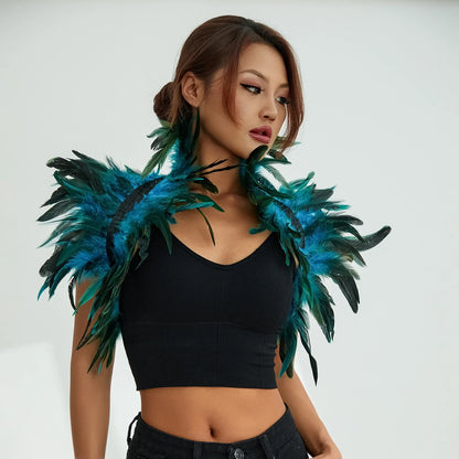 Women's Natural Feather Cape Costume - Gothic Shawl Shrug, Maleficent-Inspired Cloak for Halloween 2024 & DIY Decor