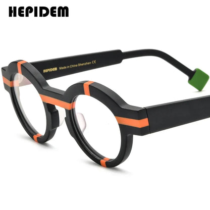 FONEX HEPIDEM Acetate Eyeglass Frames - Retro Round Vintage Eyewear for Men & Women