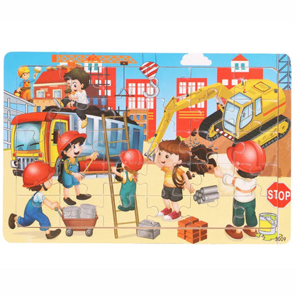 30PCS Wooden Jigsaw Puzzle – Cartoon Animal & Vehicle Educational Toys for Kids