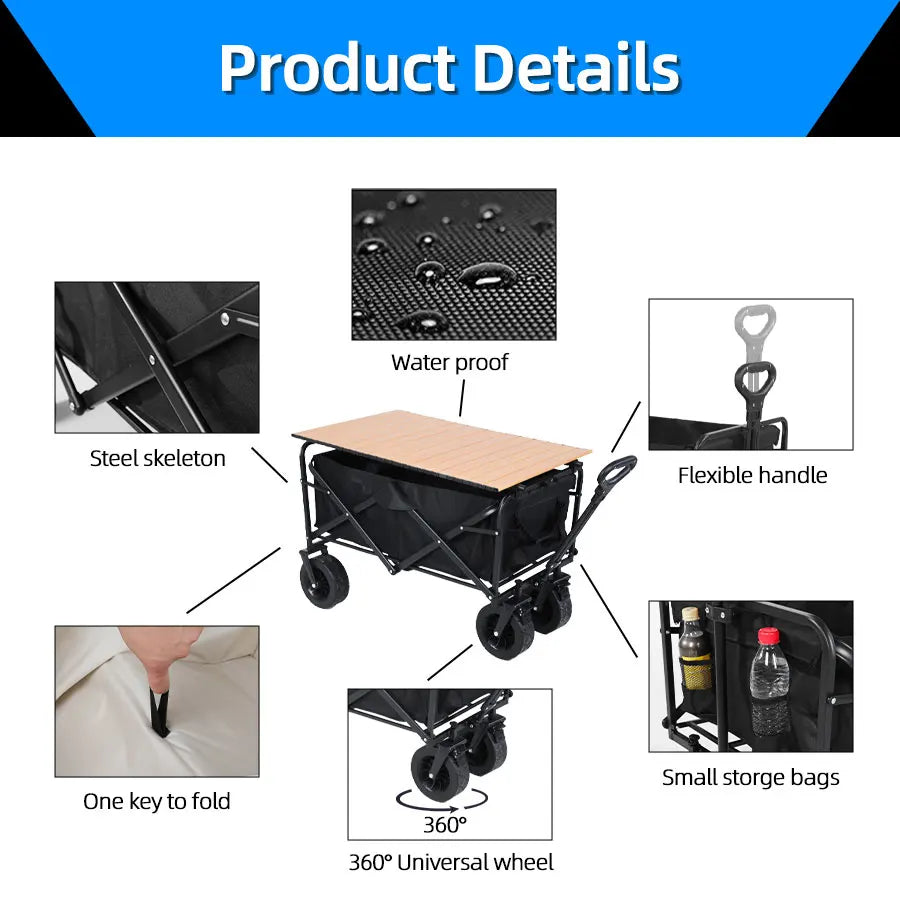 500lbs Heavy Duty Foldable Wagon — Portable Outdoor Utility Cart, Collapsible Shopping, Beach & Garden Pull Trolley