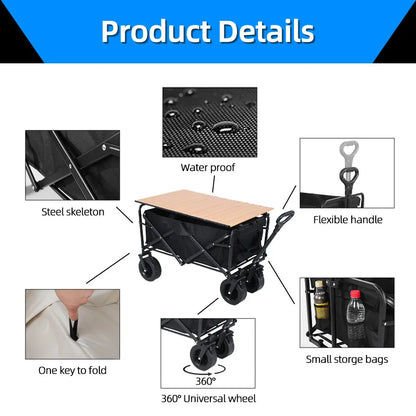 500lbs Heavy Duty Foldable Wagon — Portable Outdoor Utility Cart, Collapsible Shopping, Beach & Garden Pull Trolley