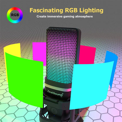 Zealsound RGB Recording Microphone - USB Condenser Mic with Articulated Arm & Tripod for Gaming, Podcasting, and Streaming on YouTube