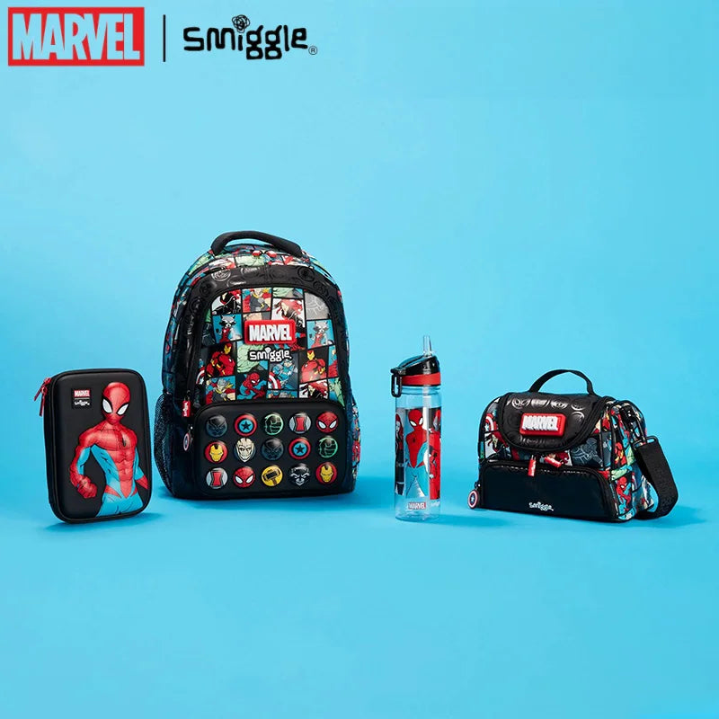 Smiggle Marvel Spider-Man School Bag Set for Kids - Includes Lunch Box, Pencil Case, and Water Cup, Ideal Student Gift