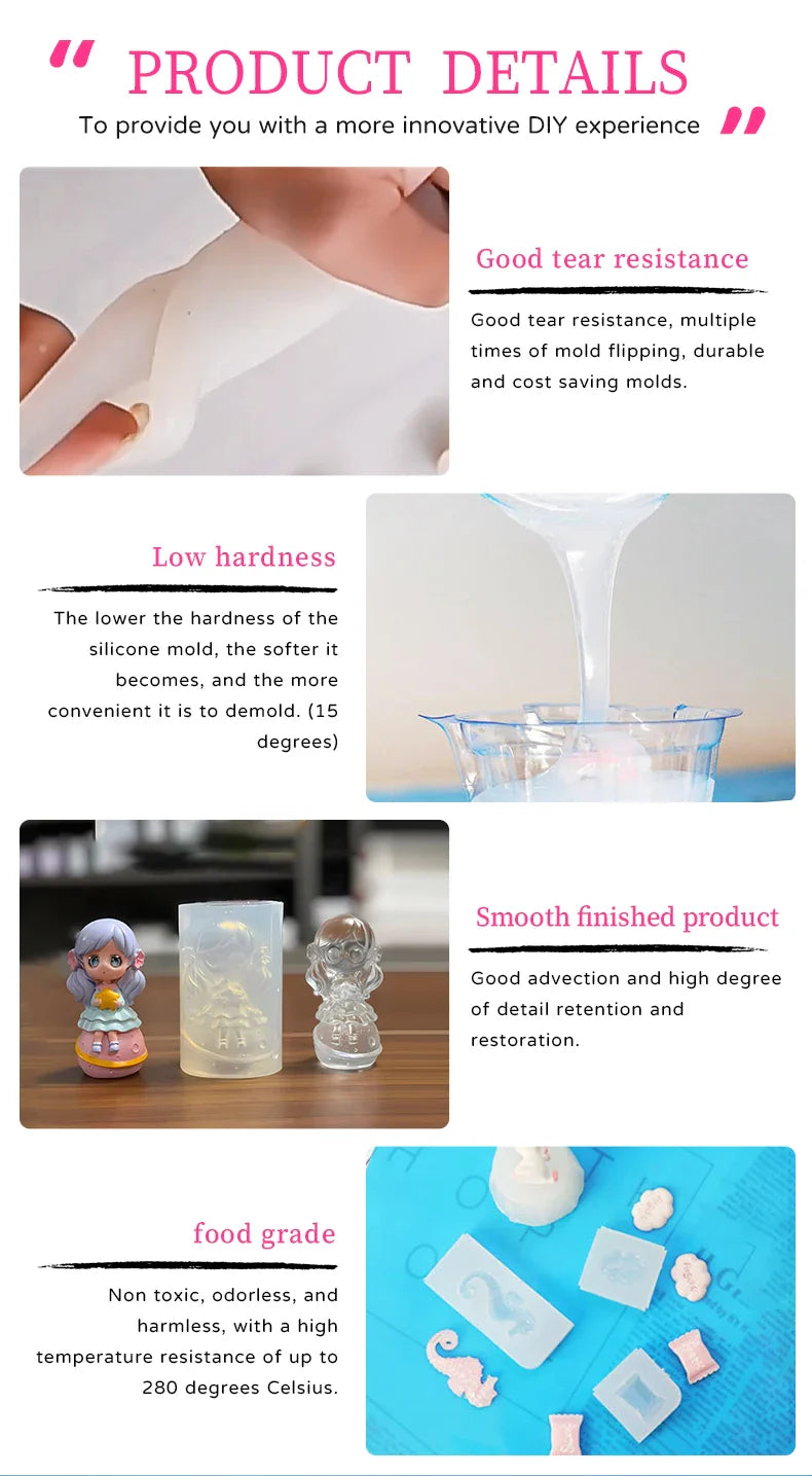 DIY Silicone Mold Making Kit — AB 1:1 Liquid Rubber, Fast-Curing Silicone for Mold Casting, 200g/500g