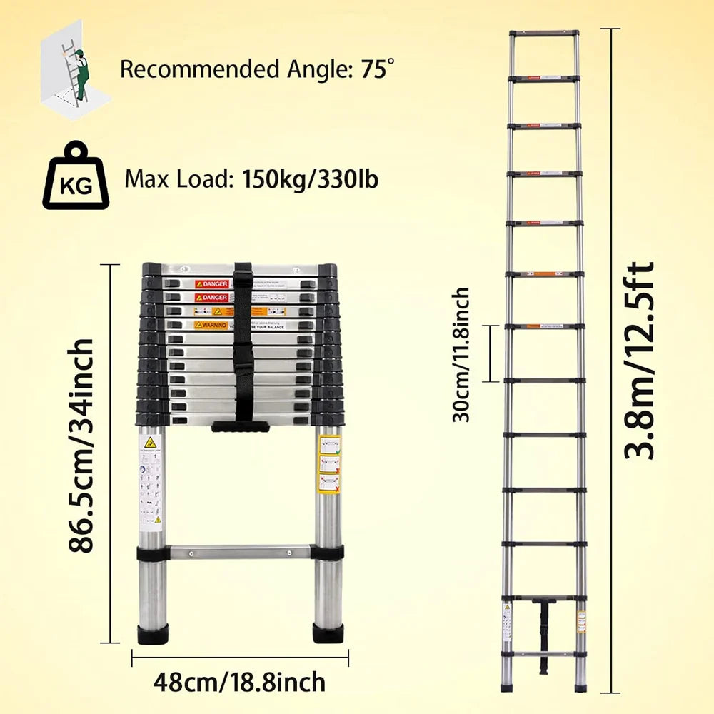 Telescopic Extension Ladder 2.6M-5M – Heavy Duty Folding Loft & Straight Ladder, Stainless Steel, Portable & Multi-Purpose Tool
